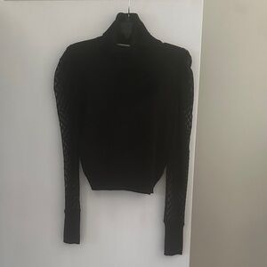Black Turtleneck Sweater with Sheer Sleeves